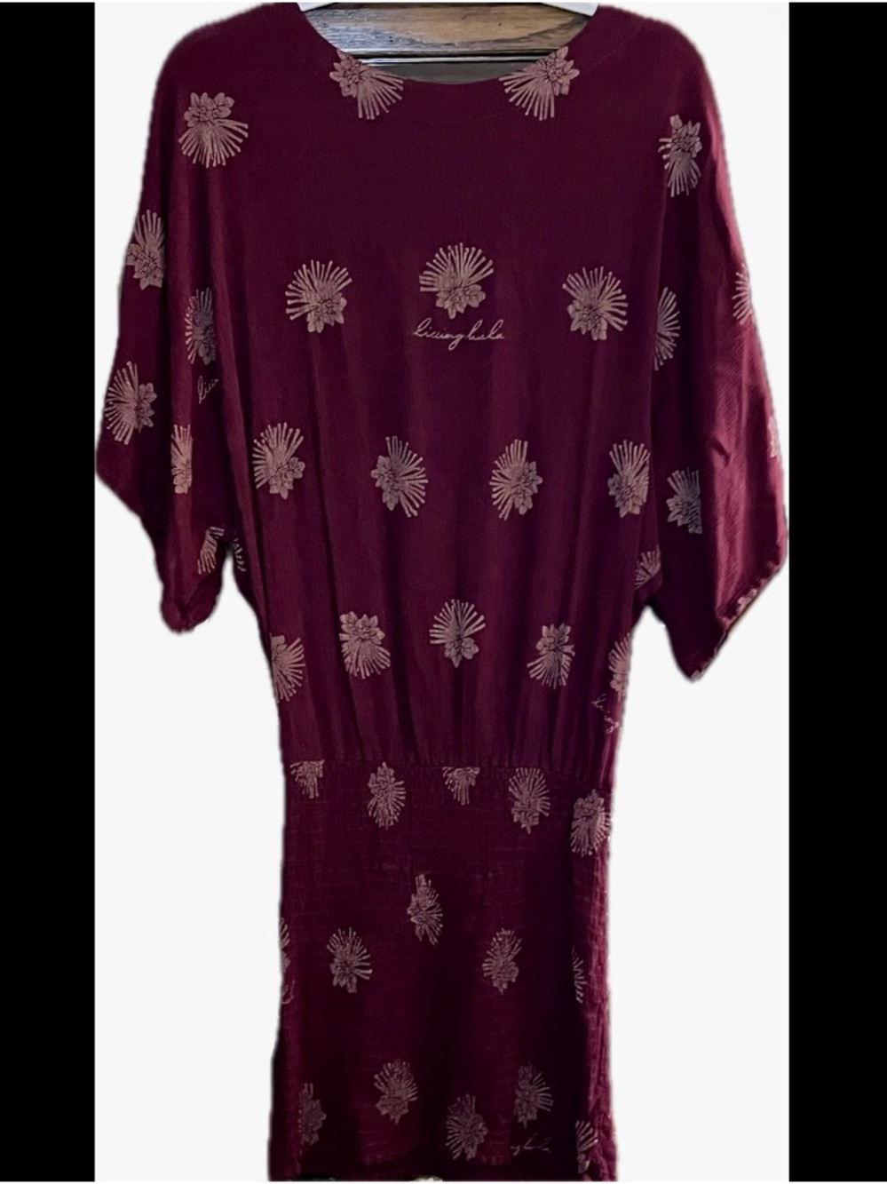 Burgundy Wide Sleeve Dress with Golden Ohia